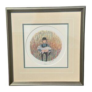 VTG P. Buckley Moss Signed Art Print Amish Boy Lamb Framed Limited Edition COA